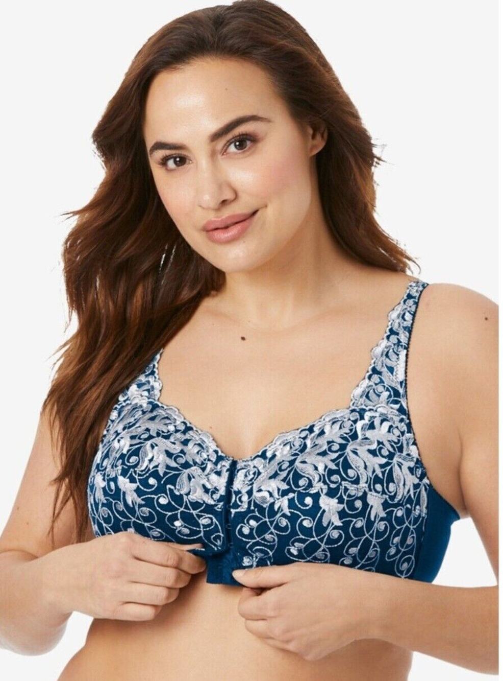 Amoureuse Embroidered Front Hook Wirefree Bra Blue 40DDD Black 40 B DD DDD NWT